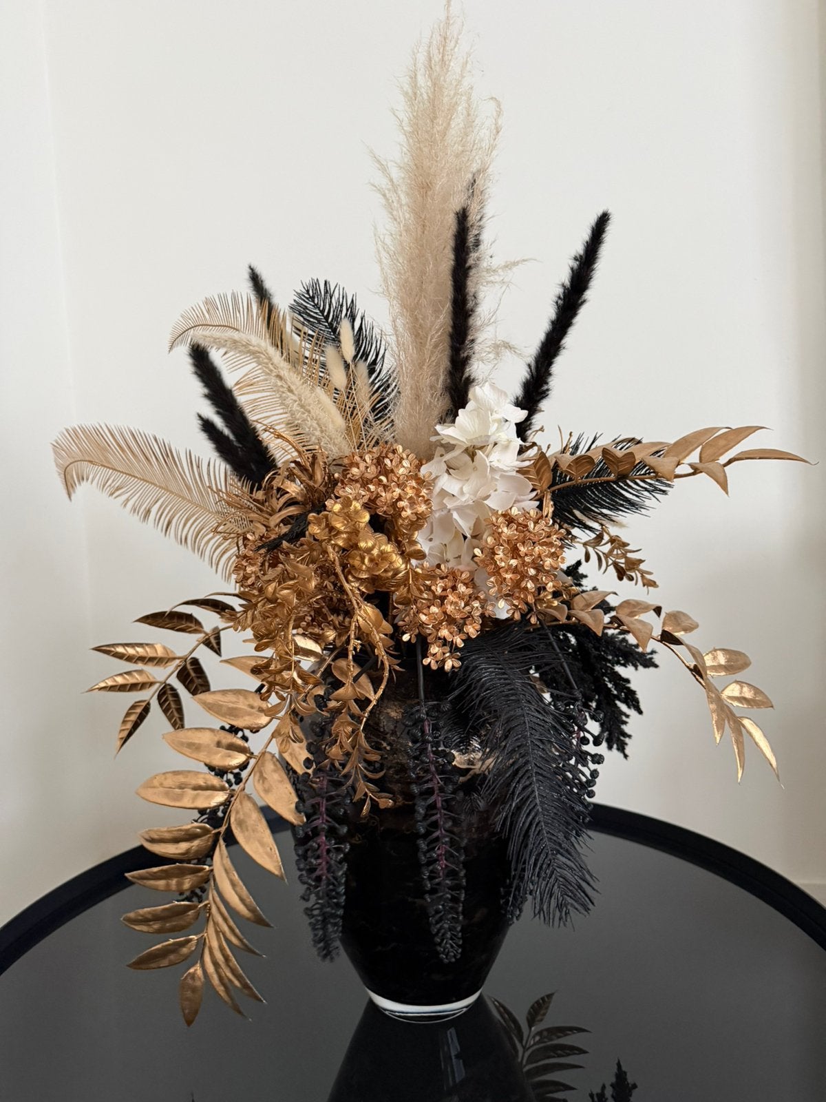 Goud & Zwart Marmerlook Glazen Vaas, Huis en Inrichting, Woonaccessoires | Droogbloemen, Ophalen, Zo goed als nieuw