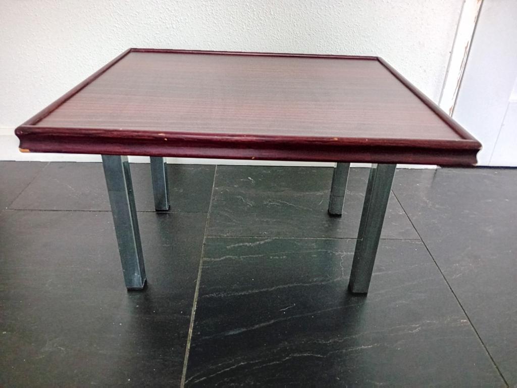 Vintage Bijzettafel Teak & Chroom, Minder dan 45 cm, Minder dan 55 cm, Gebruikt, Vierkant
