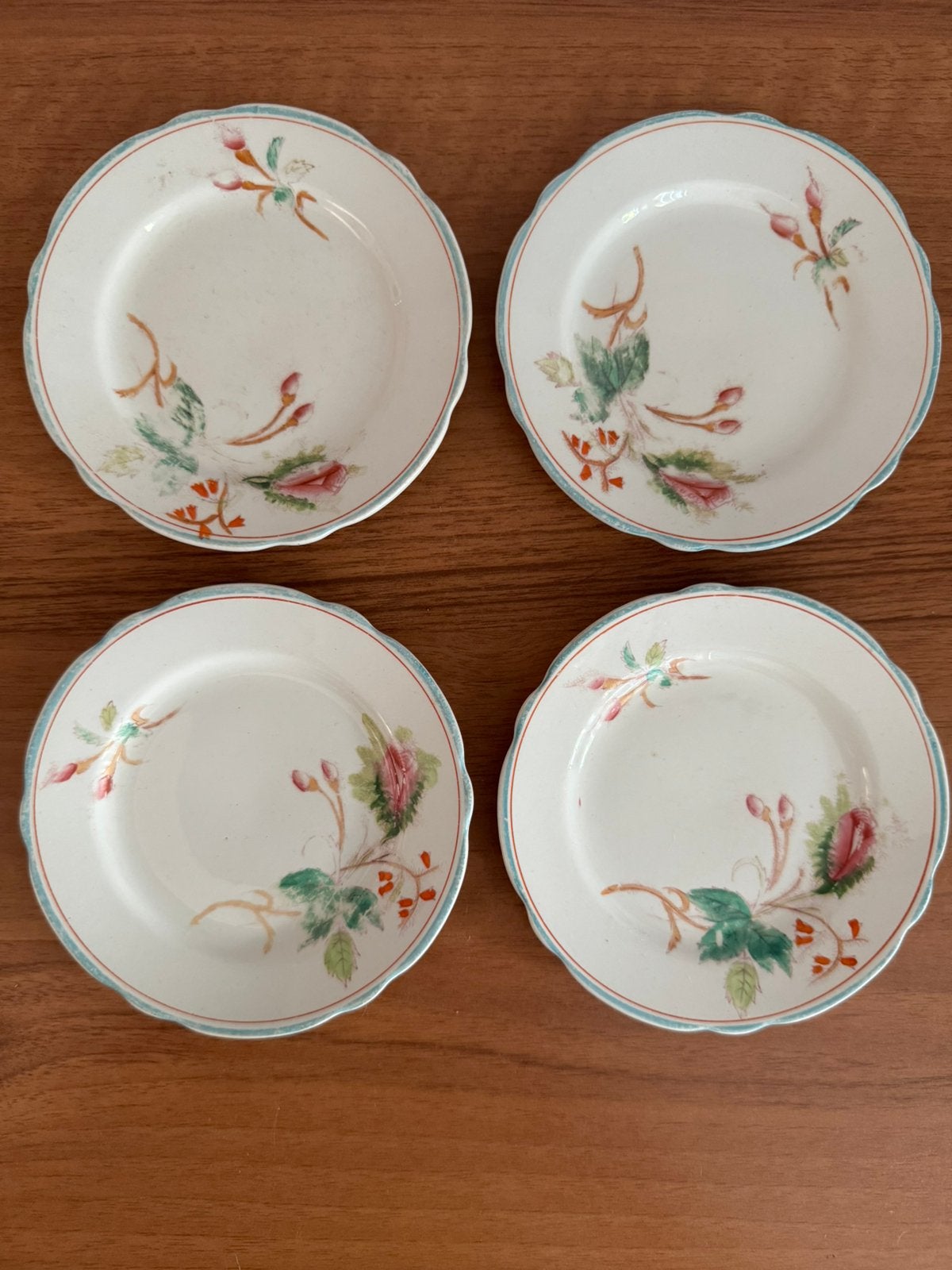 4 gebaksbordjes gebakschoteltjes mosroos petrus regout 12 cm, Ophalen of Verzenden