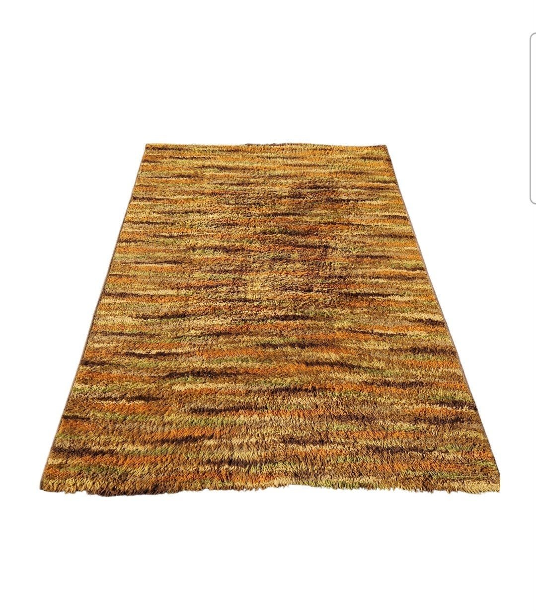 vintage wollen vloerkleed jaren 70 jaren 60, Gebruikt, 100 tot 150 cm, Onbekend, Ophalen of Verzenden
