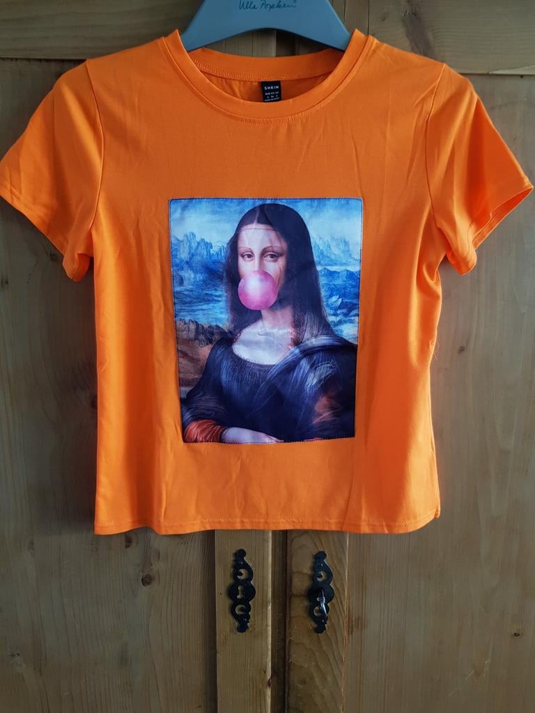 Shein T-shirt met Mona Lisa print maat S, Kleding | Dames, Nieuw, Oranje, Ophalen of Verzenden, Korte mouw