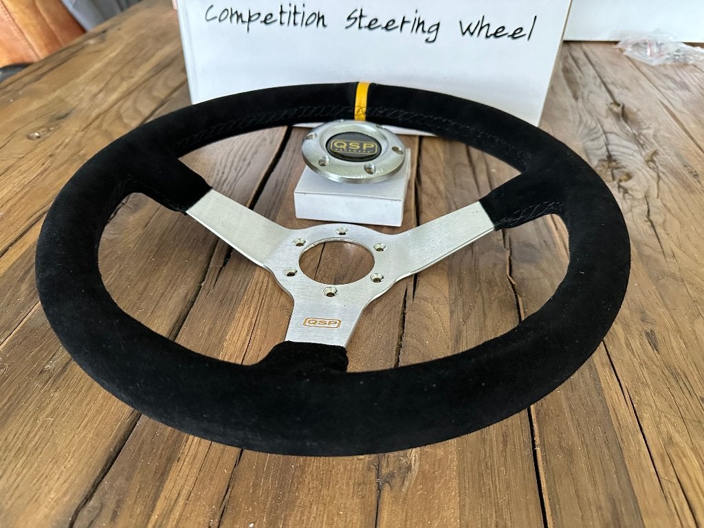 QSP 350mm 70mm suede zilver sportstuur autostuur stuur, Ophalen of Verzenden
