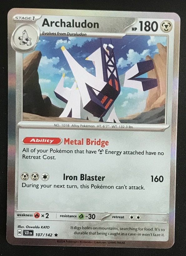 Pokemon - Archaludon (SCR 107) Holo rare.., Ophalen of Verzenden, Nieuw, Losse kaart, Foil