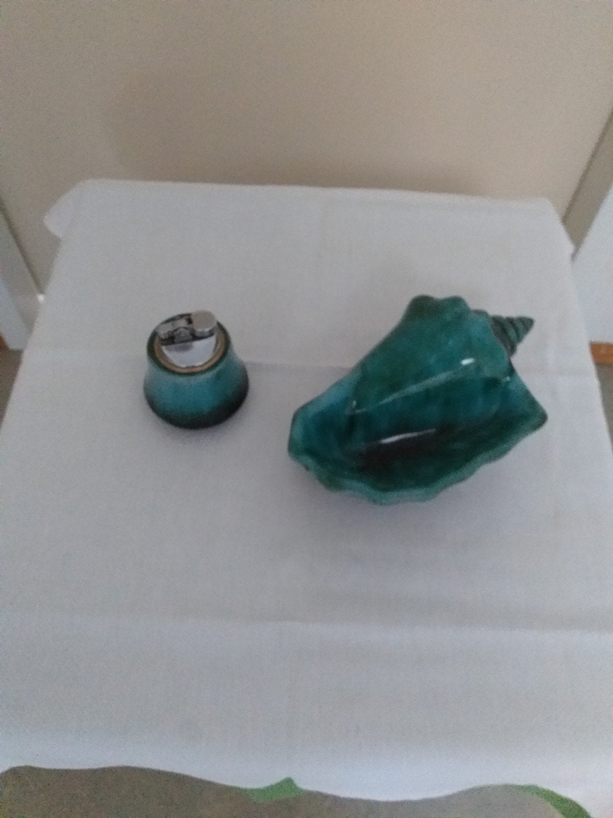 TAFEL AANSTEKER MET SCHELP  IN ZEEGROEN, Ophalen of Verzenden