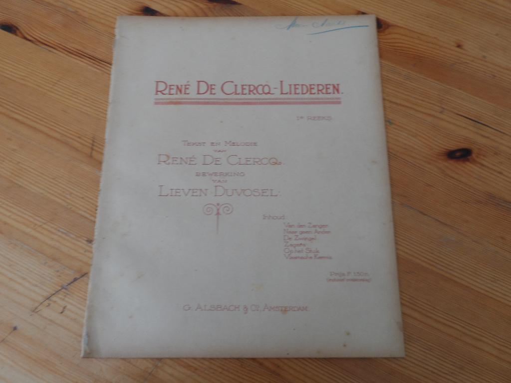 Rene de clerq liederen - arr. Lieven duvosel, Piano, Gebruikt, Ophalen of Verzenden, Artiest of Componist