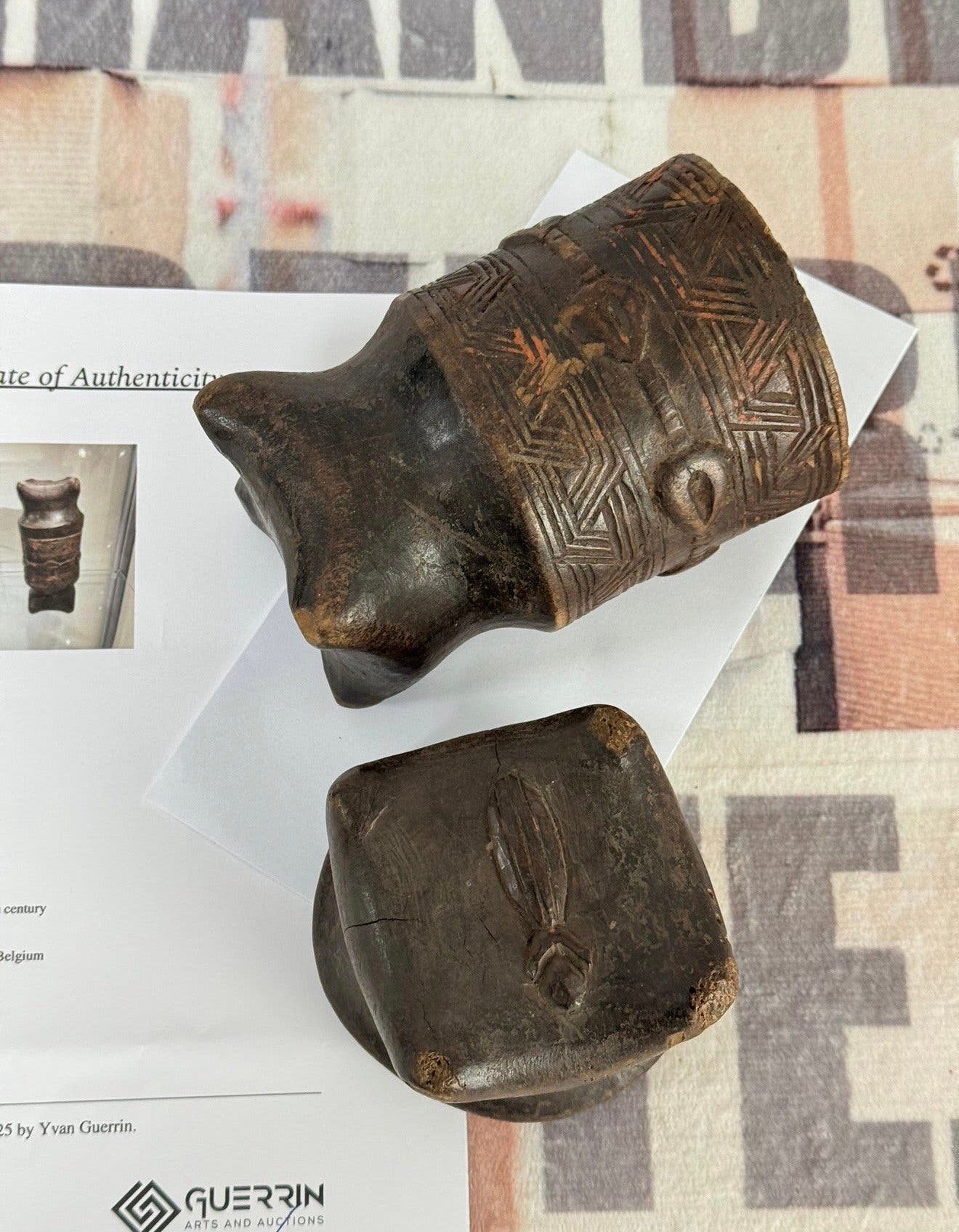 Doos Hout Congo 1930-1940 houten bak Afrika + Certificaat, Antiek en Kunst, Hout, Bruin, Afrika, Doos