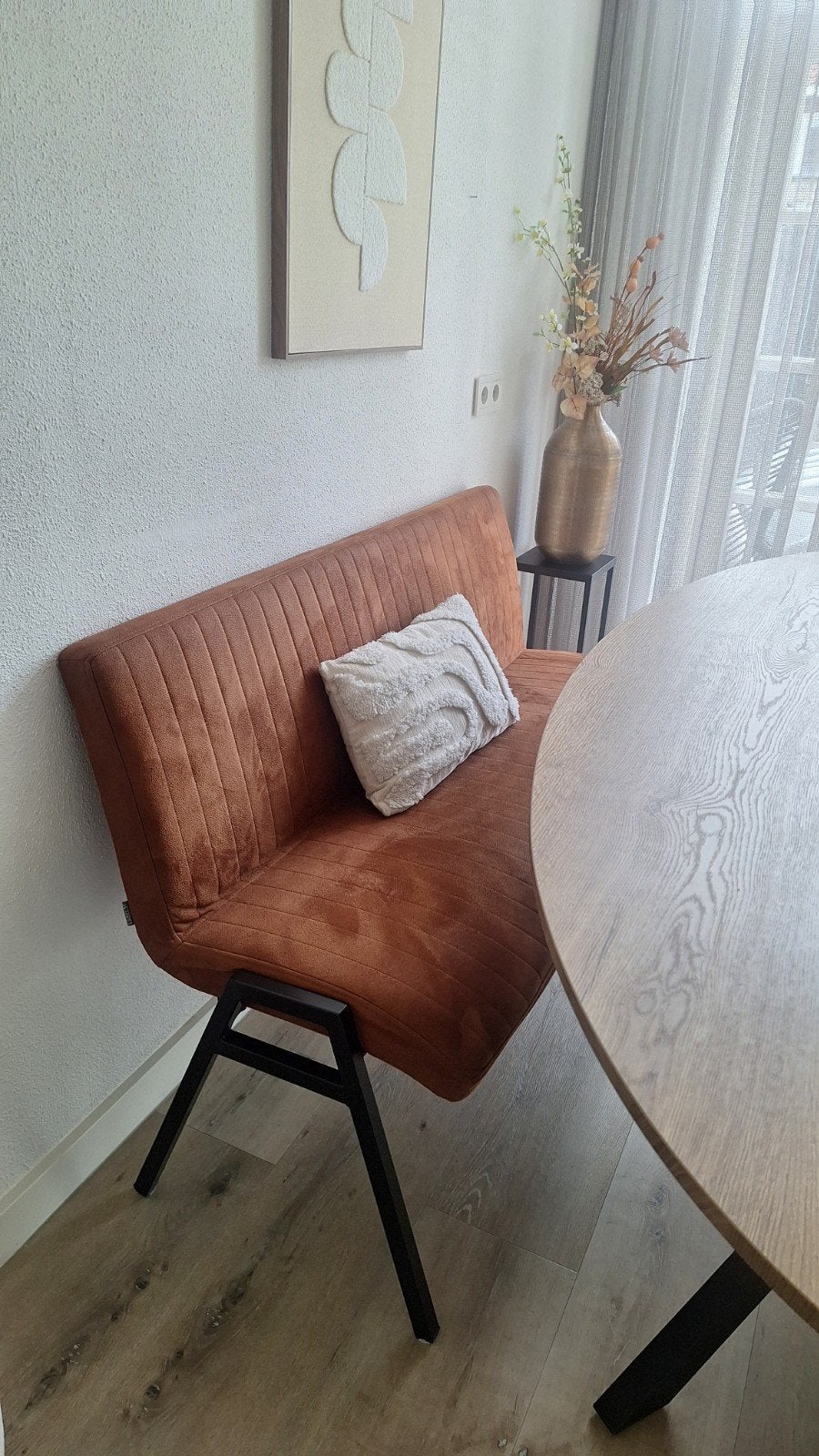 Mooie eetkamerbank in nette staat 140cm, Huis en Inrichting, Ophalen, Bruin, Zo goed als nieuw, Stof