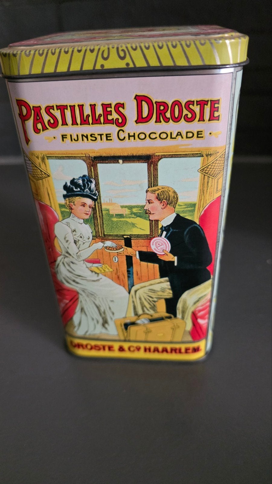 Vintage Droste Cacao Blik - 8x8.5x15 cm - Geen roest/krassen, Verzamelen, Ophalen of Verzenden, Zo goed als nieuw, Overige, Droste
