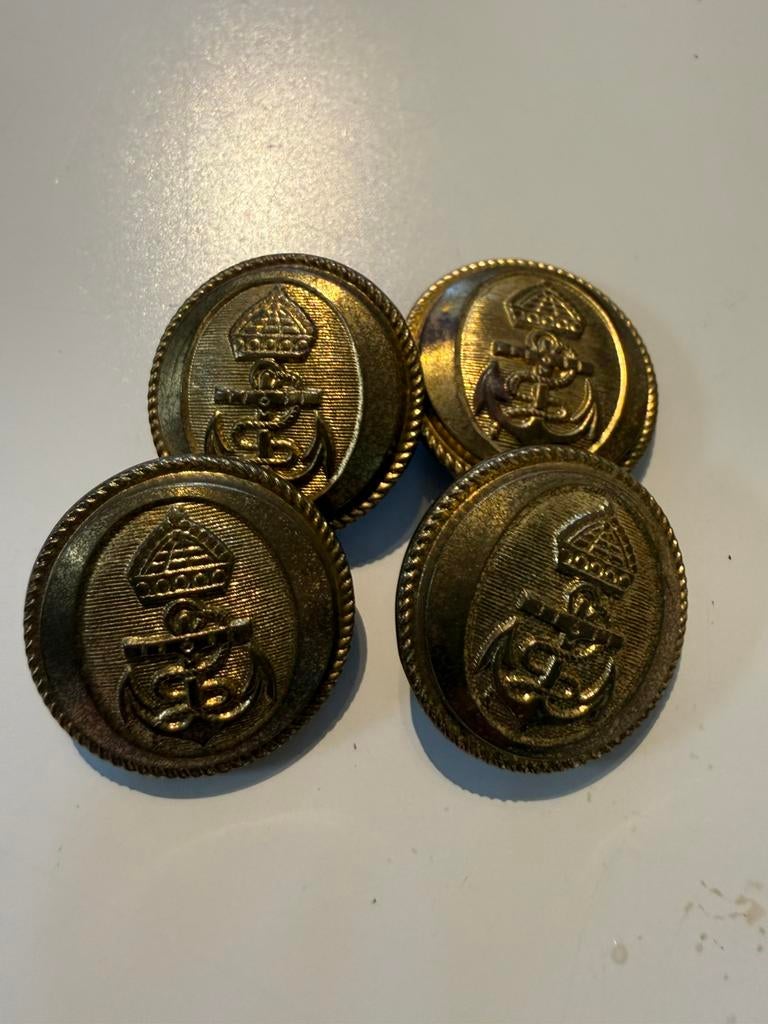 Set van 4 vintage nautische blazerknopen – anker met kroon, Antiek en Kunst, Ophalen of Verzenden