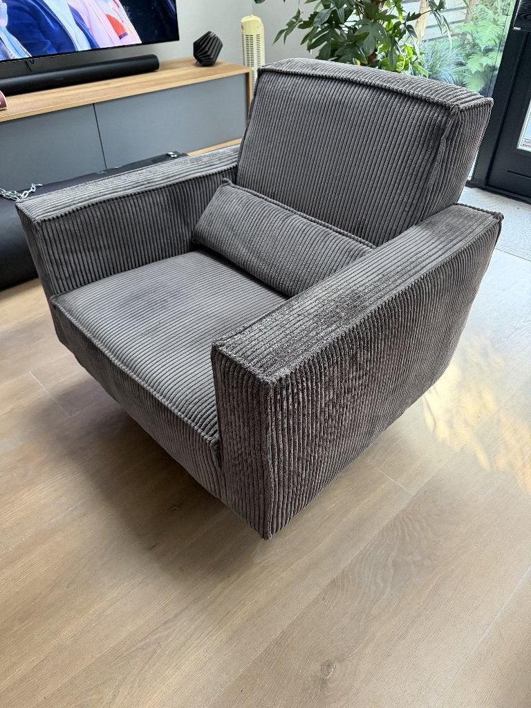 Draaifauteuil Stuttgart met armleuning-ribcord-donkergrijs, Huis en Inrichting, Fauteuils, Ophalen, 75 tot 100 cm, Zo goed als nieuw