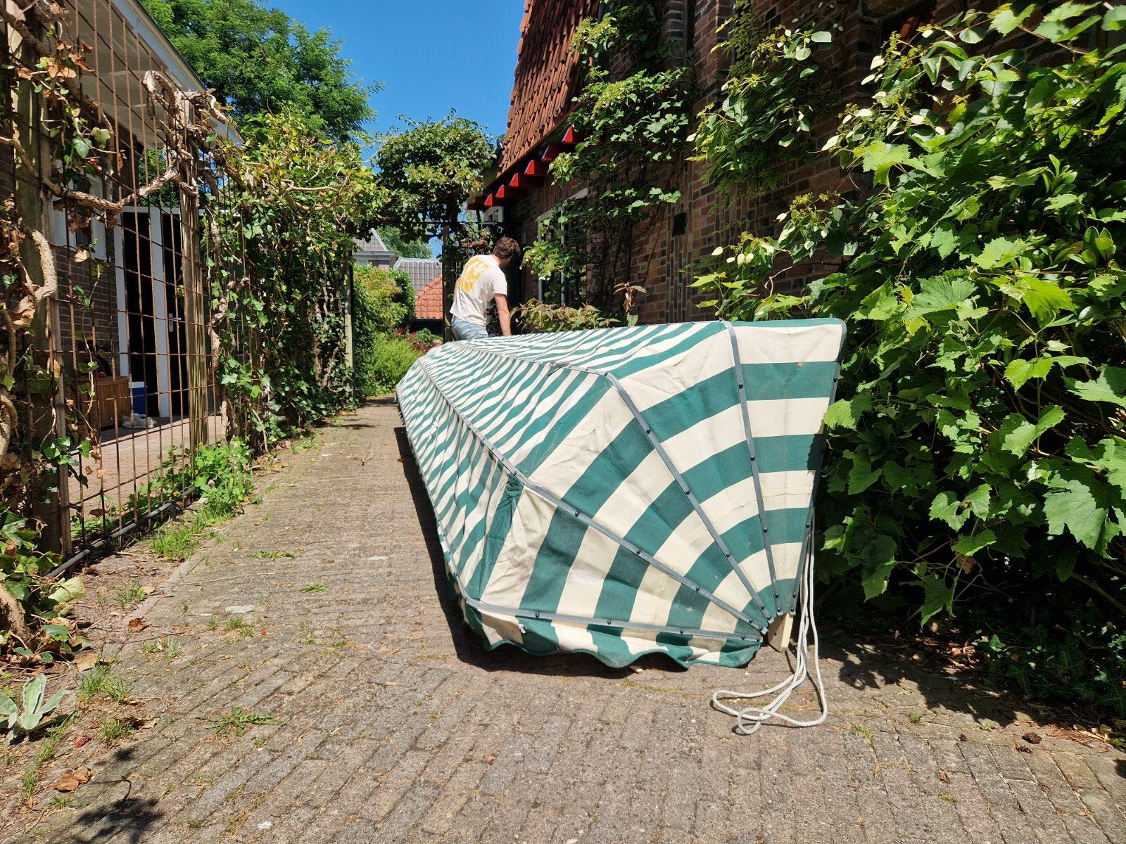 1 Markies wit/groen gestreept - 1x 5.2m, Ophalen, Gebruikt, 450 cm of meer, Markies
