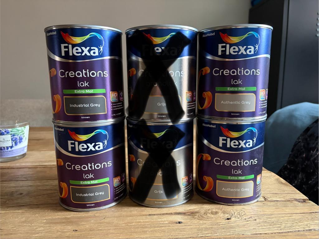 Flexa Creations  lakverf Industrial en Authentic Grey, Doe-het-zelf en Verbouw, Verf, Beits en Lak, Zo goed als nieuw, Lak, Minder dan 5 liter