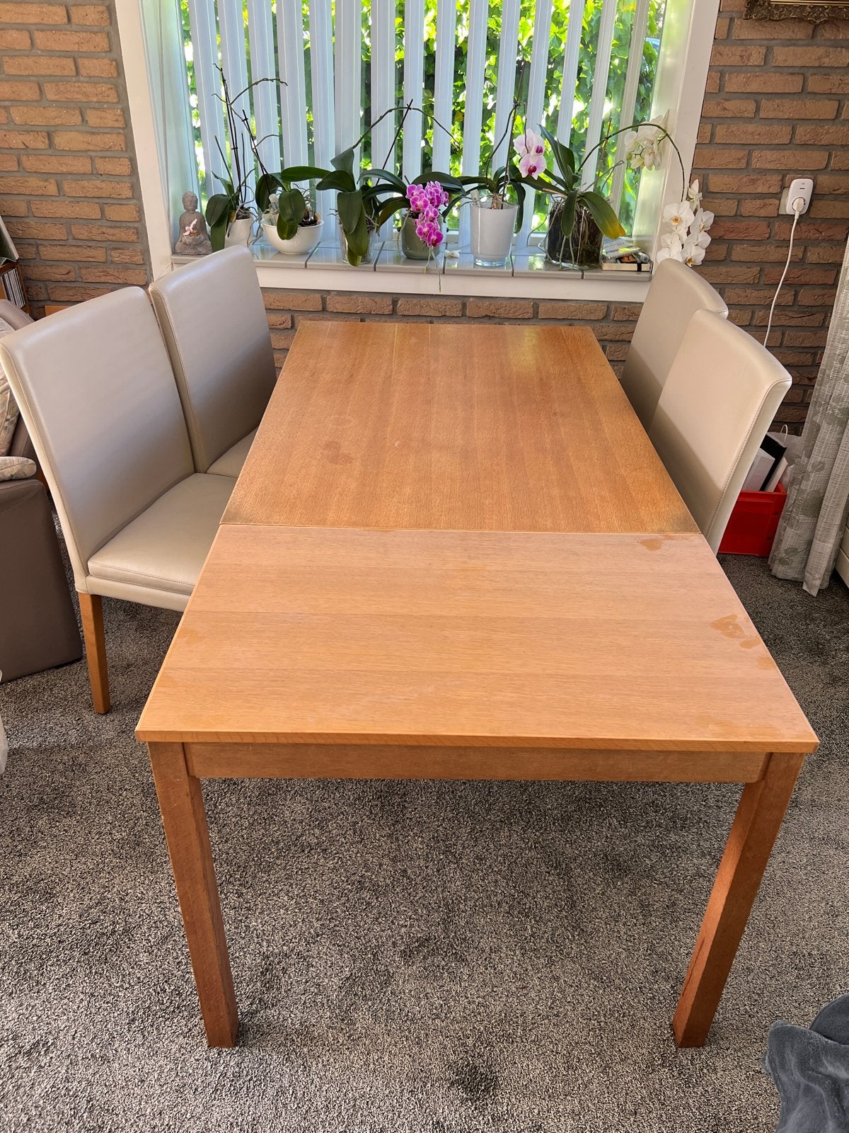 Uitschuifbare eettafel met 4 stoelen - Hülsta, Huis en Inrichting, Tafels | Eettafels, Ophalen, Gebruikt, 100 tot 150 cm, 50 tot 100 cm