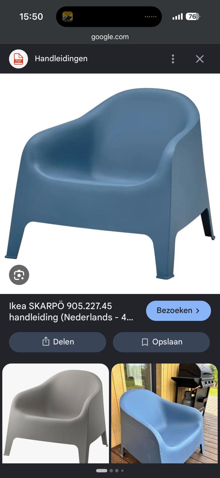 Blauwe skarpö tuinstoel, Ophalen, Gebruikt