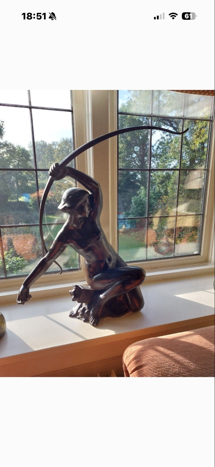 Bronzen beeld van Diana de Jageres met boog van TF Somme, Ophalen, 20 - 50 cm, Beeld, Bruin