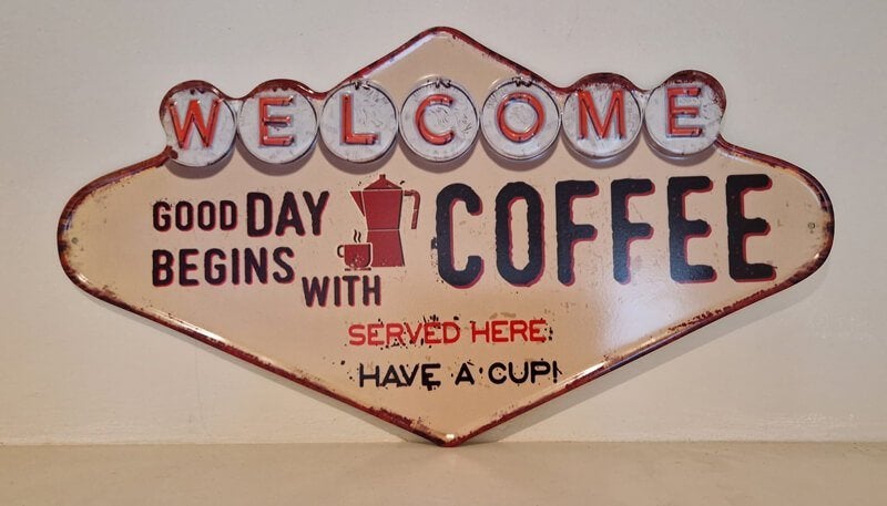 Metaal, wandbord, deco, welcome, coffee, koffie, welkom, Ophalen of Verzenden, Nieuw, Metaal, Decoratieobject
