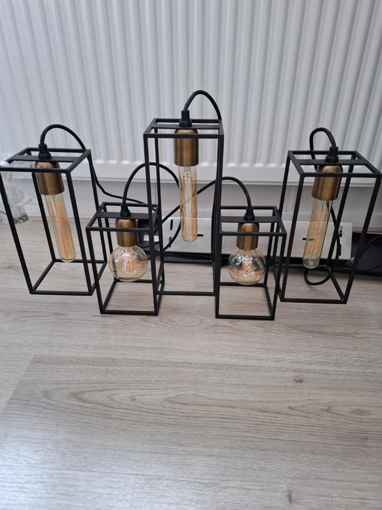 Industriële hanglamp met 5 lichtpunten - Zwart/Brons, Ophalen, Zo goed als nieuw