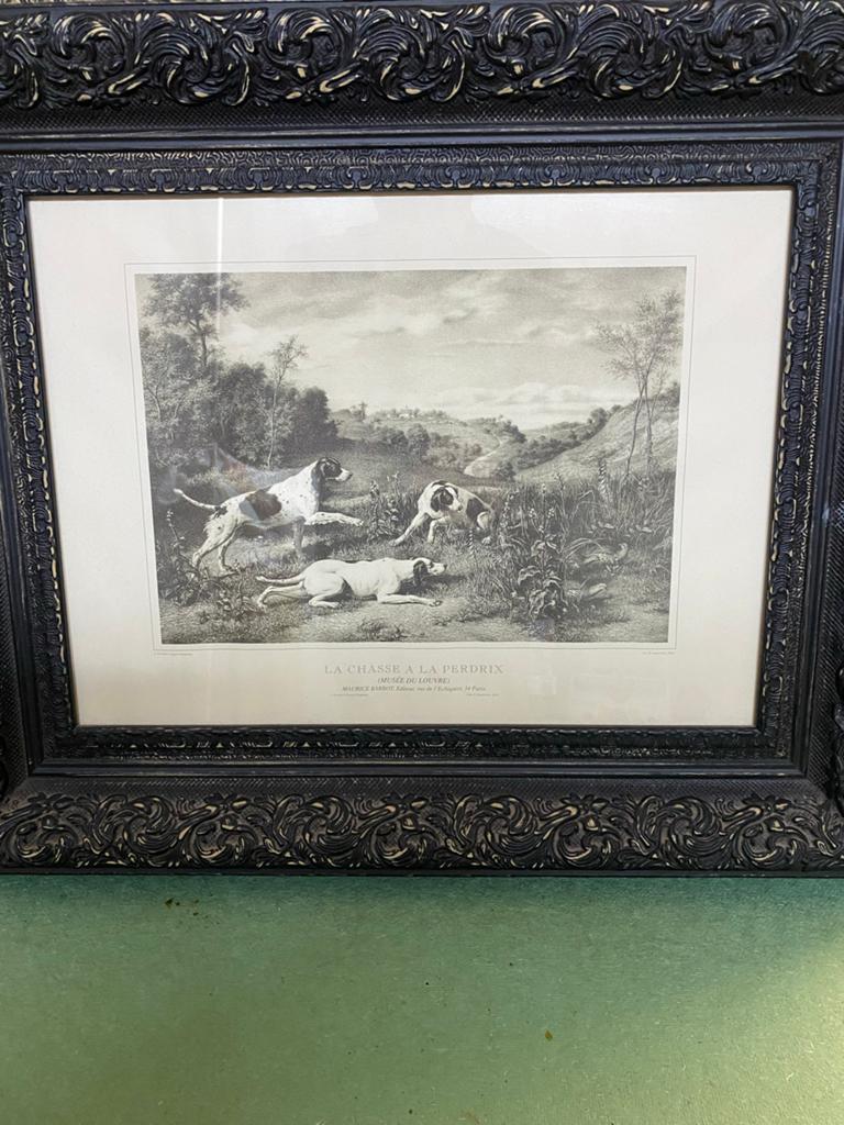 Antieke jachtprint 'La Chasse à la Perdrix' in lijst, Antiek en Kunst, Ophalen, Ingelijst, 1800 - 1899, Gravure