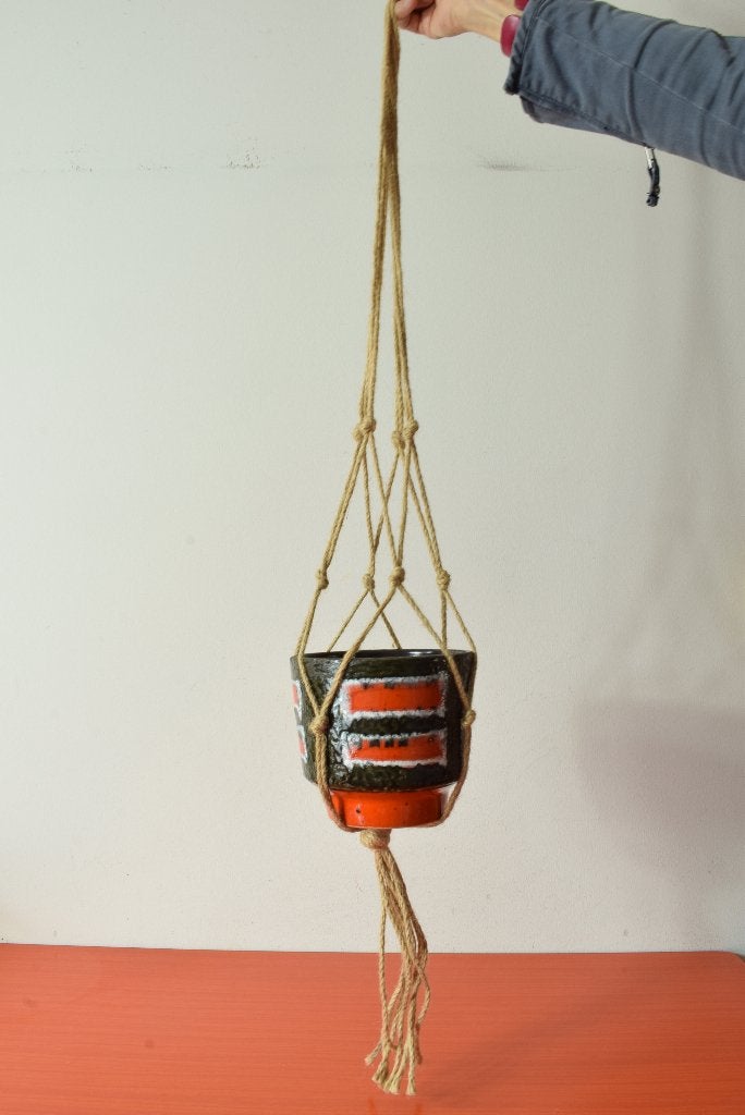 Retro vintage geknoopte jaren 70 plantenhanger(s) van touw, Antiek en Kunst, Ophalen of Verzenden