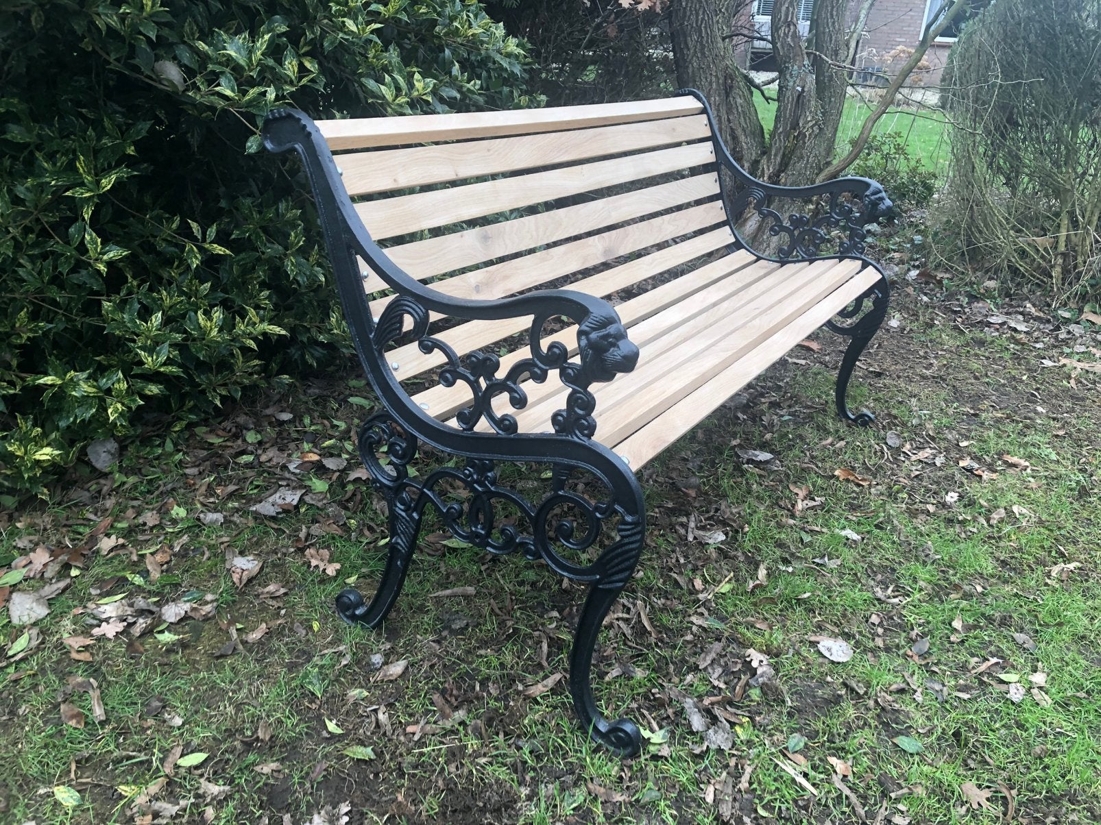 Tuinbank parkbank gietijzer eiken NIEUW leeuwenkop, Nieuw, Ophalen of Verzenden, X, X