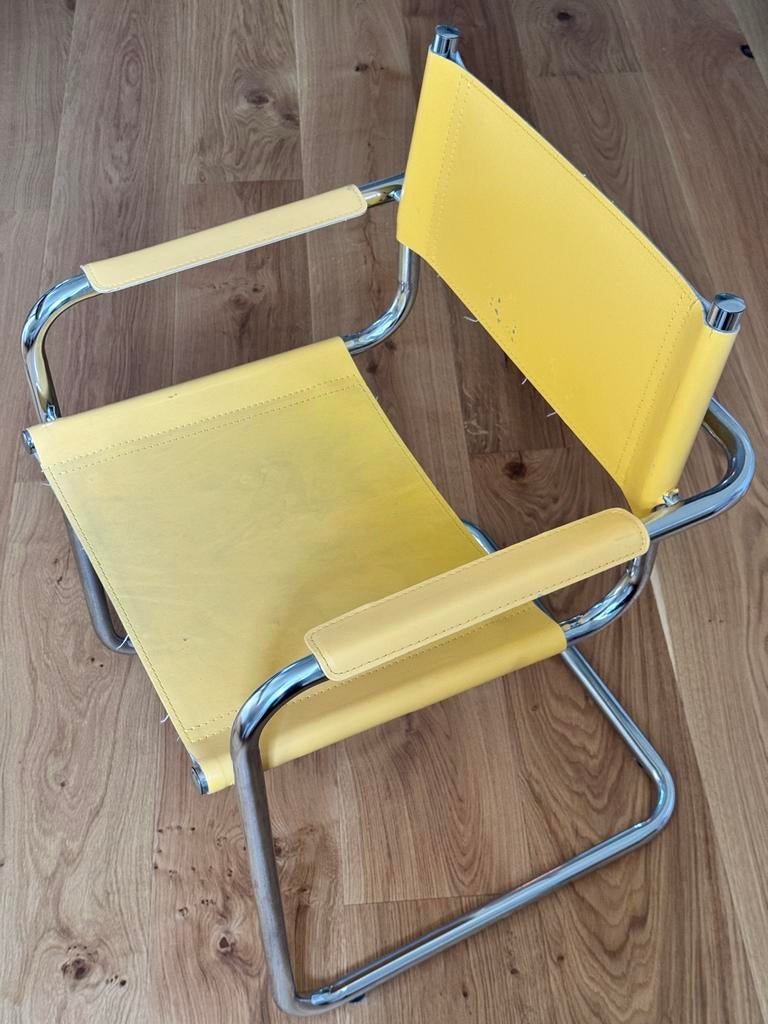 Design Buisframe Stoel - Geel Leer - Bauhaus Stijl, Ophalen