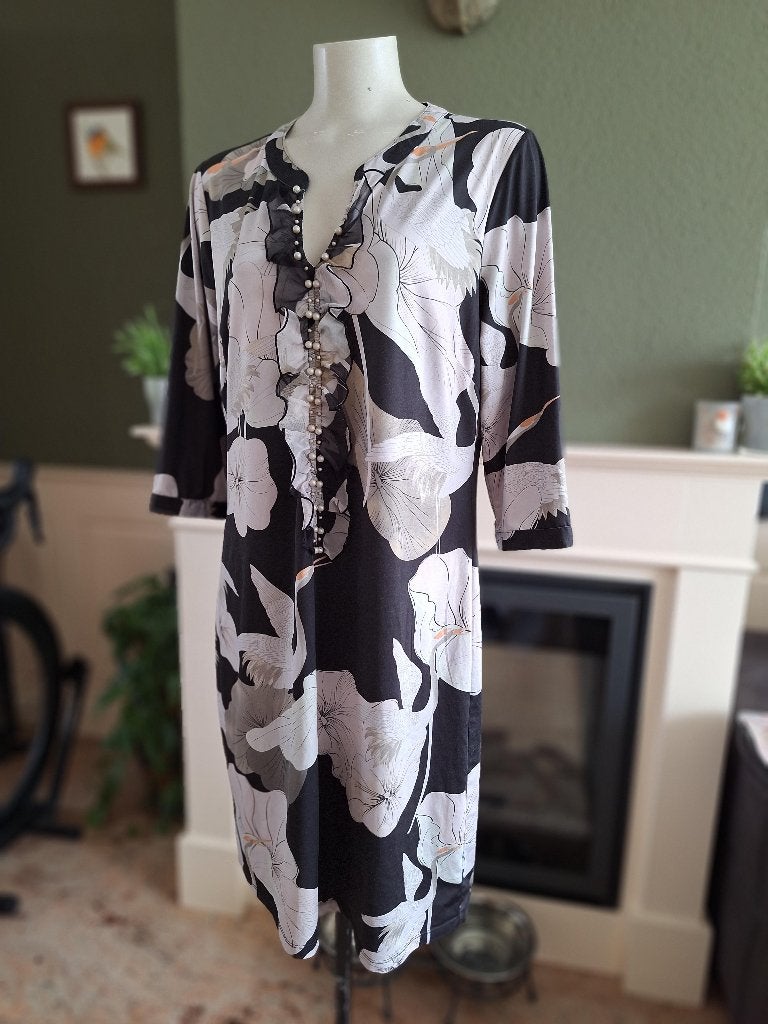 K-Design K Design kraanvogel parel jurk M 38, Kleding | Dames, Jurken, Gedragen, Maat 38/40 (M), Zwart, Knielengte, Verzenden