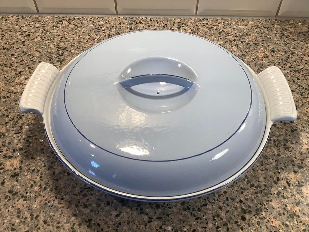 🩵PRACHTIGE licht blauwe Dru gietijzeren drievaks ovenschaal, Ophalen of Verzenden