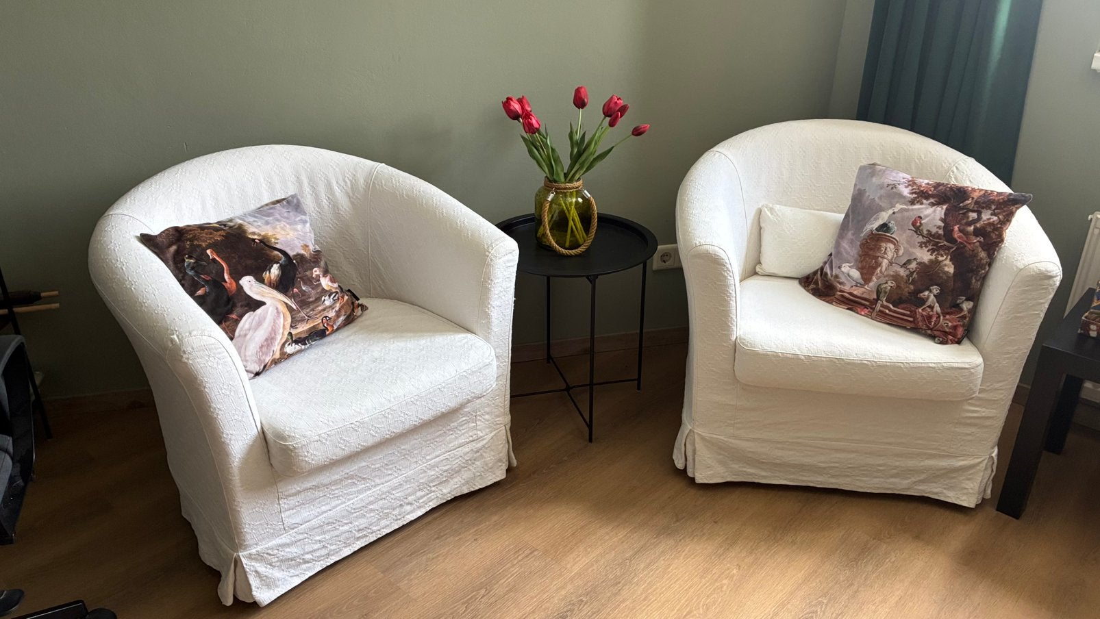 2x ikea fauteuils met hoes met werkje erin, mooi!, Ophalen, Zo goed als nieuw, 75 tot 100 cm, 50 tot 75 cm