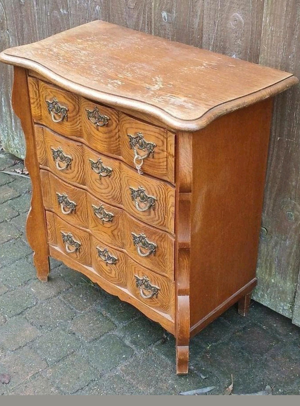 Vintage Commode met 4 laden, massief eikenhout, Ophalen of Verzenden
