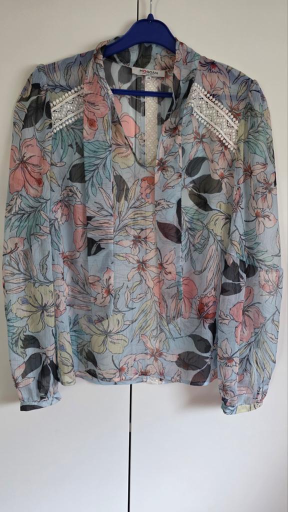 Morgan bloes met bloemenprint en kanten details, maat 38, Maat 38/40 (M), Blauw, Zo goed als nieuw, Morgan