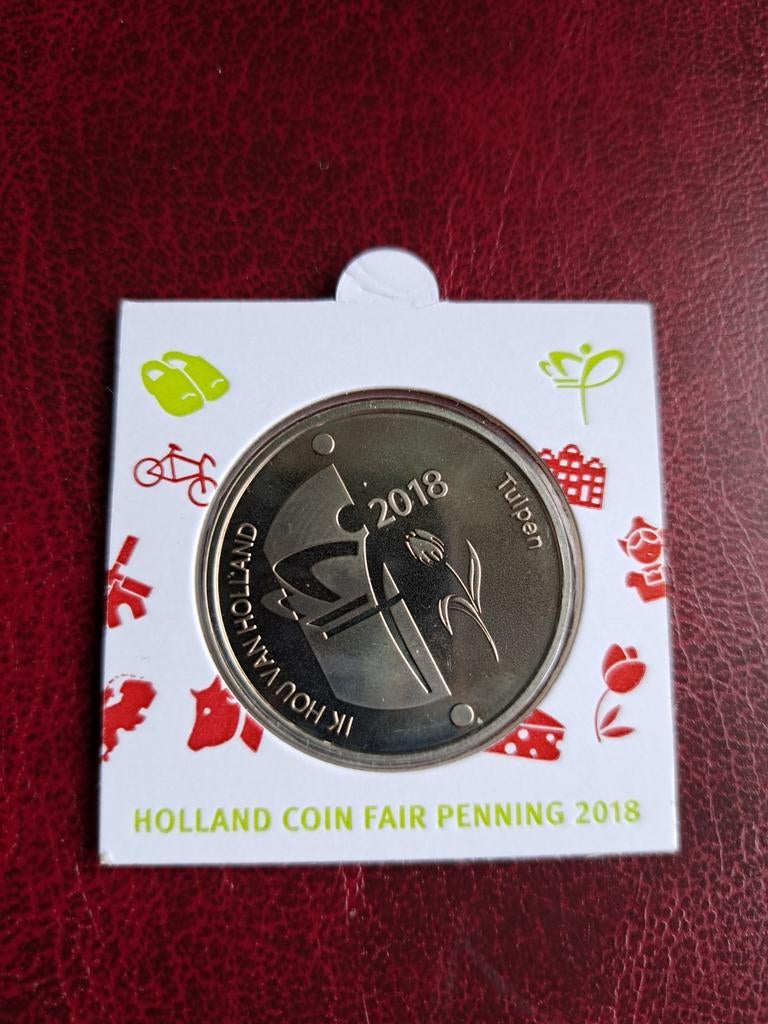 2018 Holland Coin Fair Penning Tulpen in Bedrukte Munthouder, Postzegels en Munten, Munten | Nederland, Ophalen of Verzenden, Overige waardes