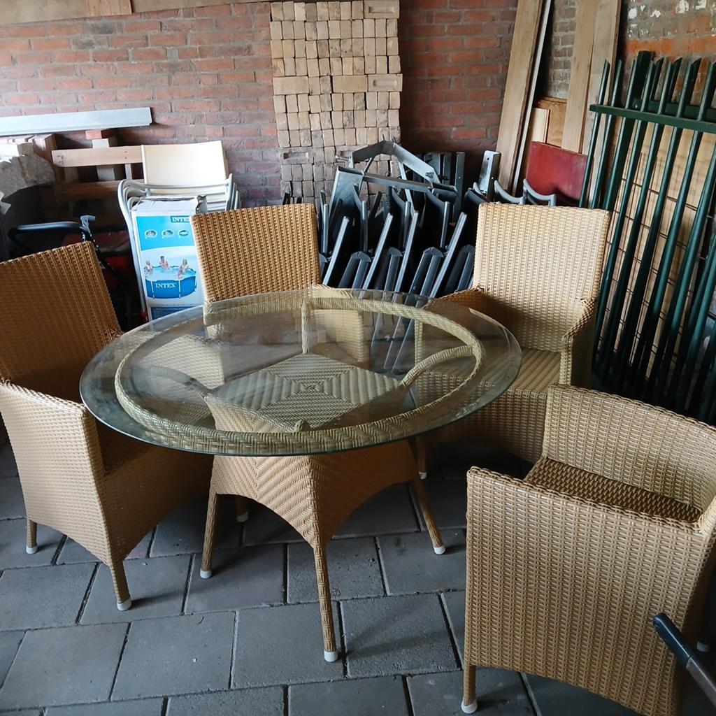 Tuinset met glazen tafel en 6 stoelen, Tuin en Terras, Ophalen, Overige materialen, Gebruikt, 6 zitplaatsen
