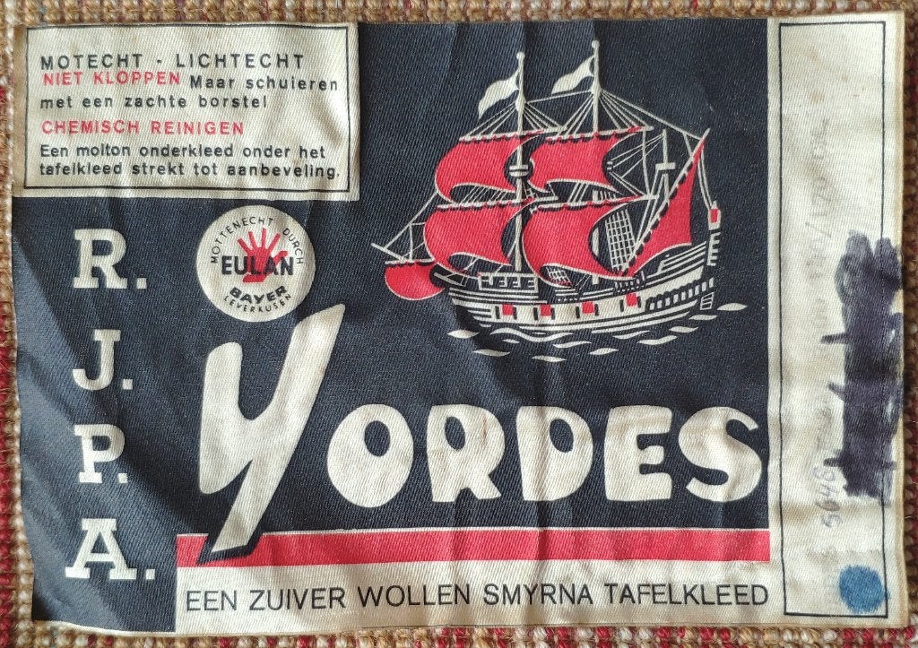 Smyrna vintage zuiver wollen tafelkleed 170 x 140 perzisch, Ophalen, Gebruikt, 100 tot 150 cm, 150 tot 200 cm