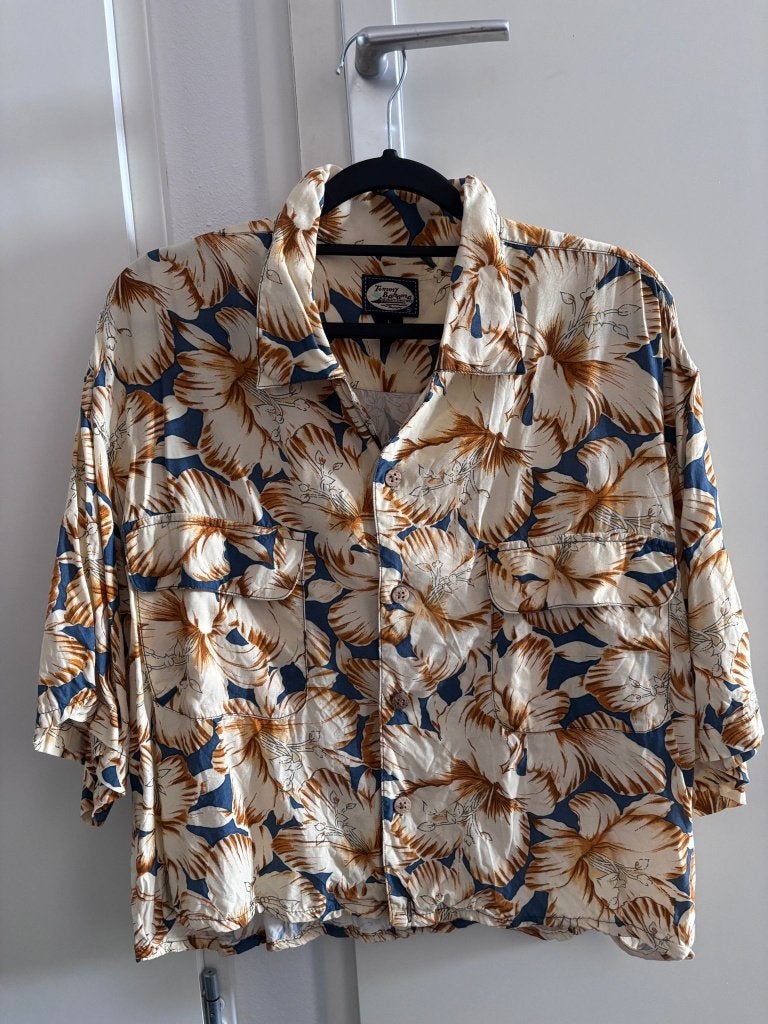 Vintage Floral Shirt, Ophalen, Tommy Bahama, Bruin, Maat 42/44 (L)
