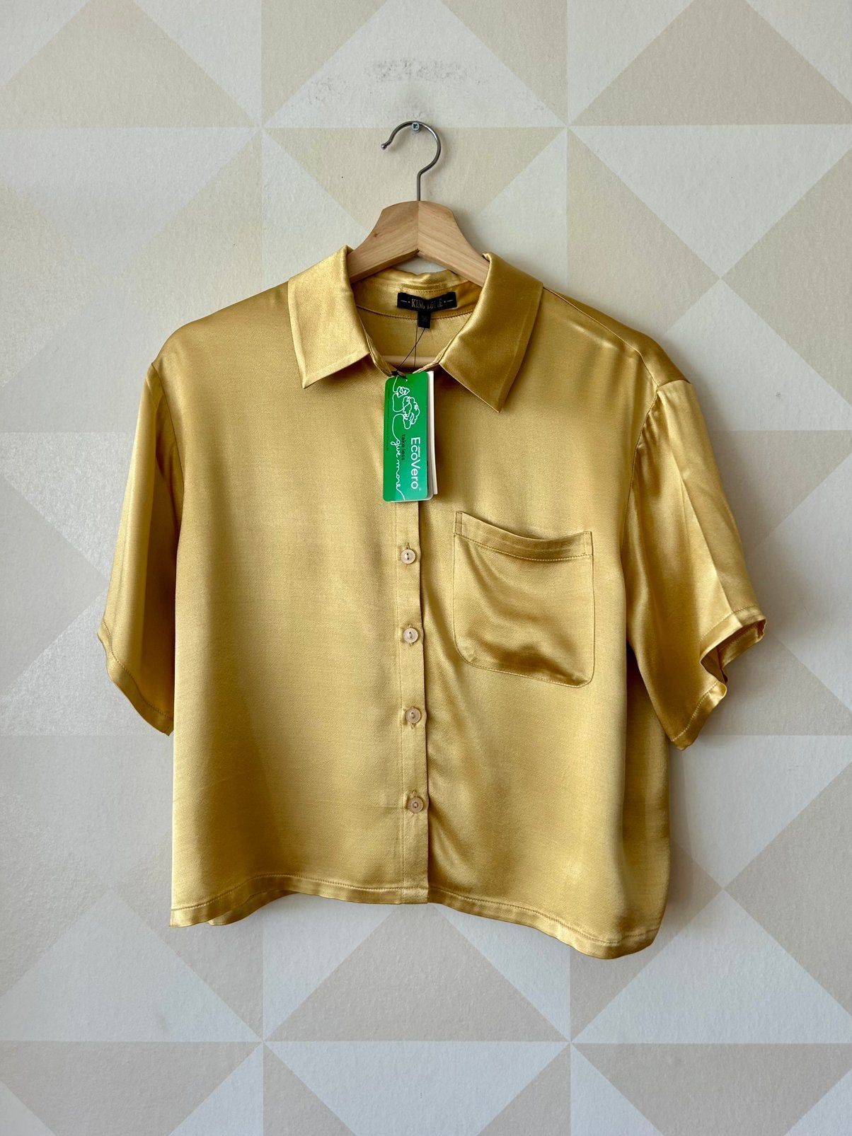 King Louie Evelina blouse top goud satijn S/36 NIEUW, Ophalen of Verzenden, Nieuw, Maat 36 (S), Goud