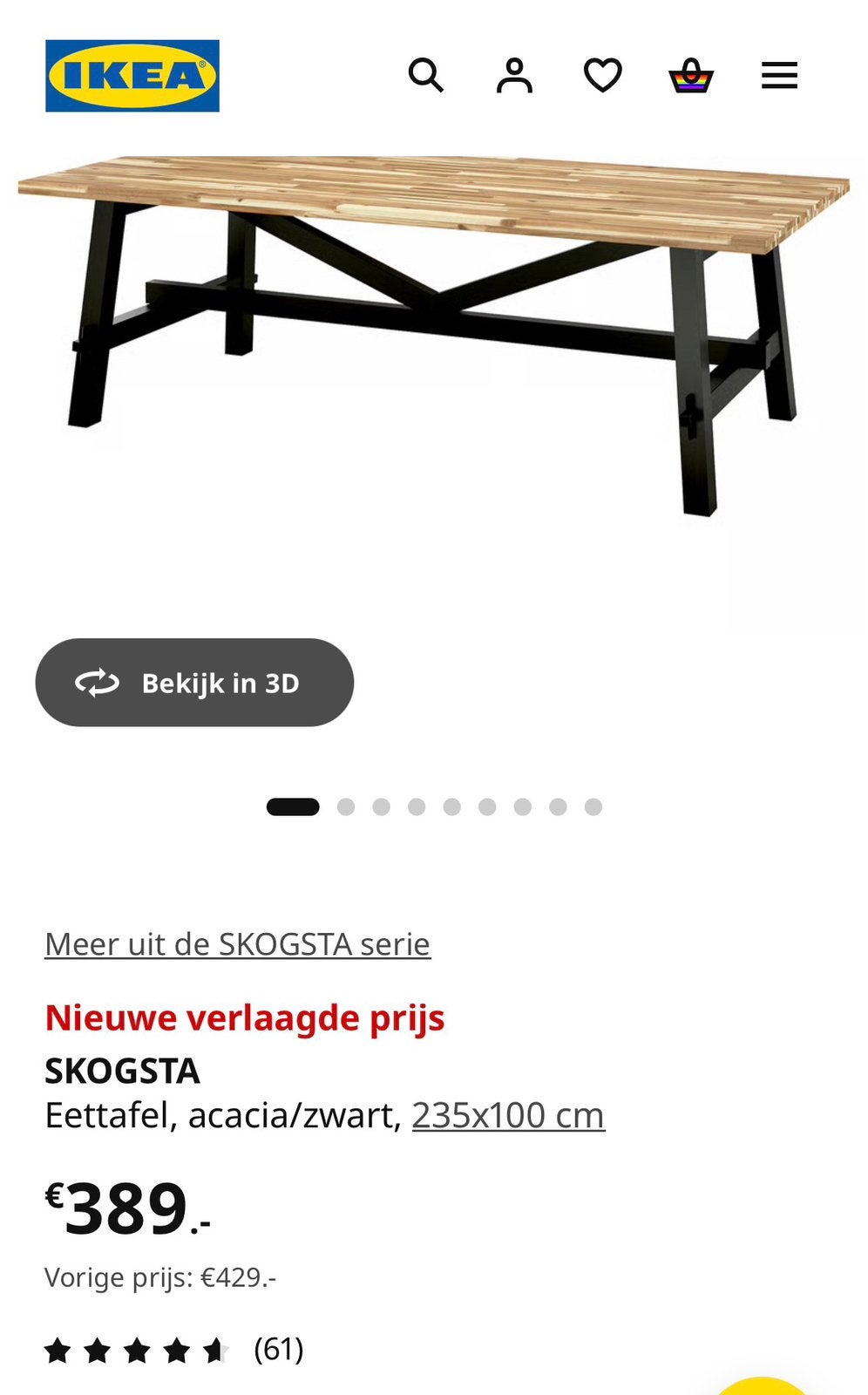 Ikea eettafel 8 personen, Tuin en Terras, Ophalen, Gebruikt, Rechthoekig, Hout