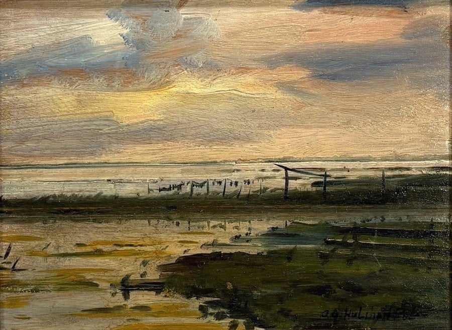 142. Schilderij Albertus Hulshoff Pol – waterplas, 20e eeuw, Ophalen