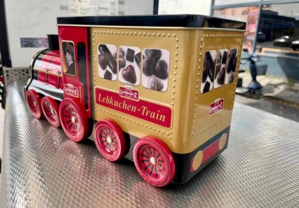 Vintage Lambertz Lebkuchen trein blikken doos, Verzamelen, Blikken, Ophalen of Verzenden, Gebruikt, Koek(jes), Overige merken