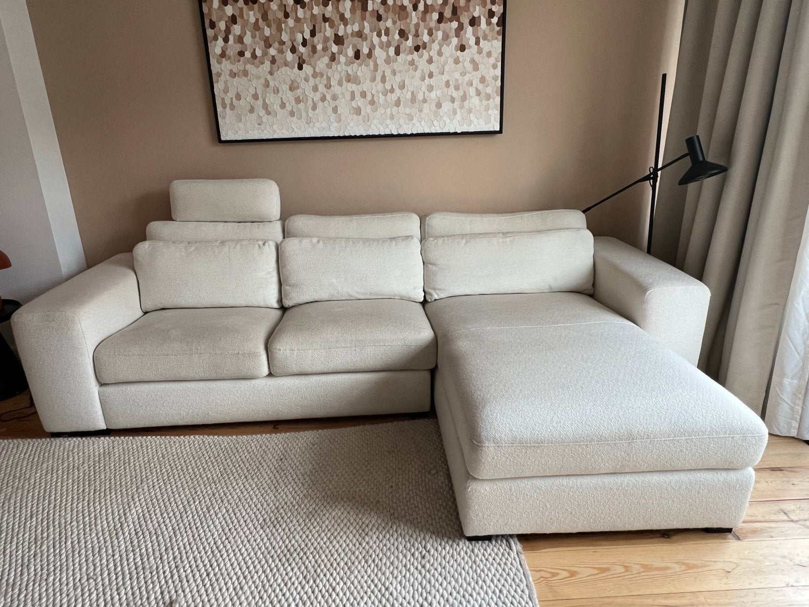 Montel Hoekbank wit/beige - 300cm breed, Ophalen, Zo goed als nieuw, Stof