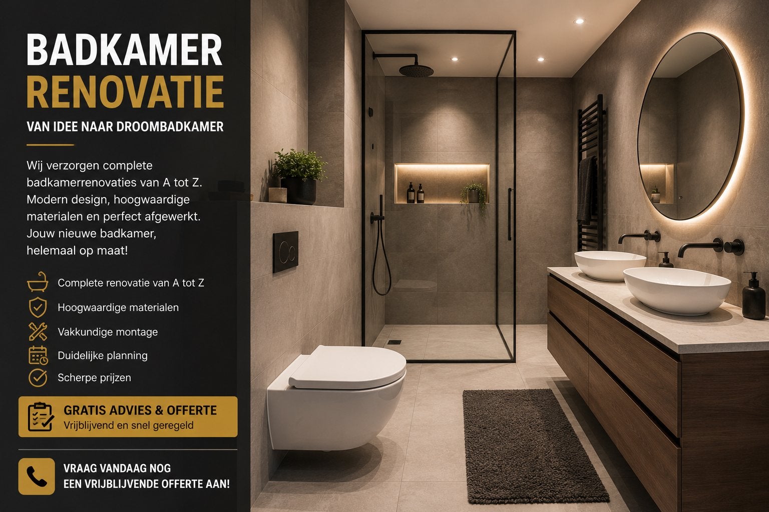Badkamer Renovatie – Luxe, Comfort & Perfecte Afwerking, Overige typen, Nieuw, Ophalen of Verzenden, Minder dan 100 cm