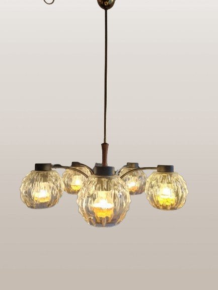 Vintage hanglamp deens design 60s, Ophalen, Gebruikt, Glas