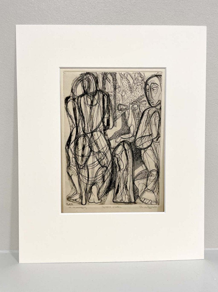 Ru van Rossem (1924-2007) - 'De aankondiging' - Ets, Religie, Gesigneerd, 19 cm, Ophalen of Verzenden