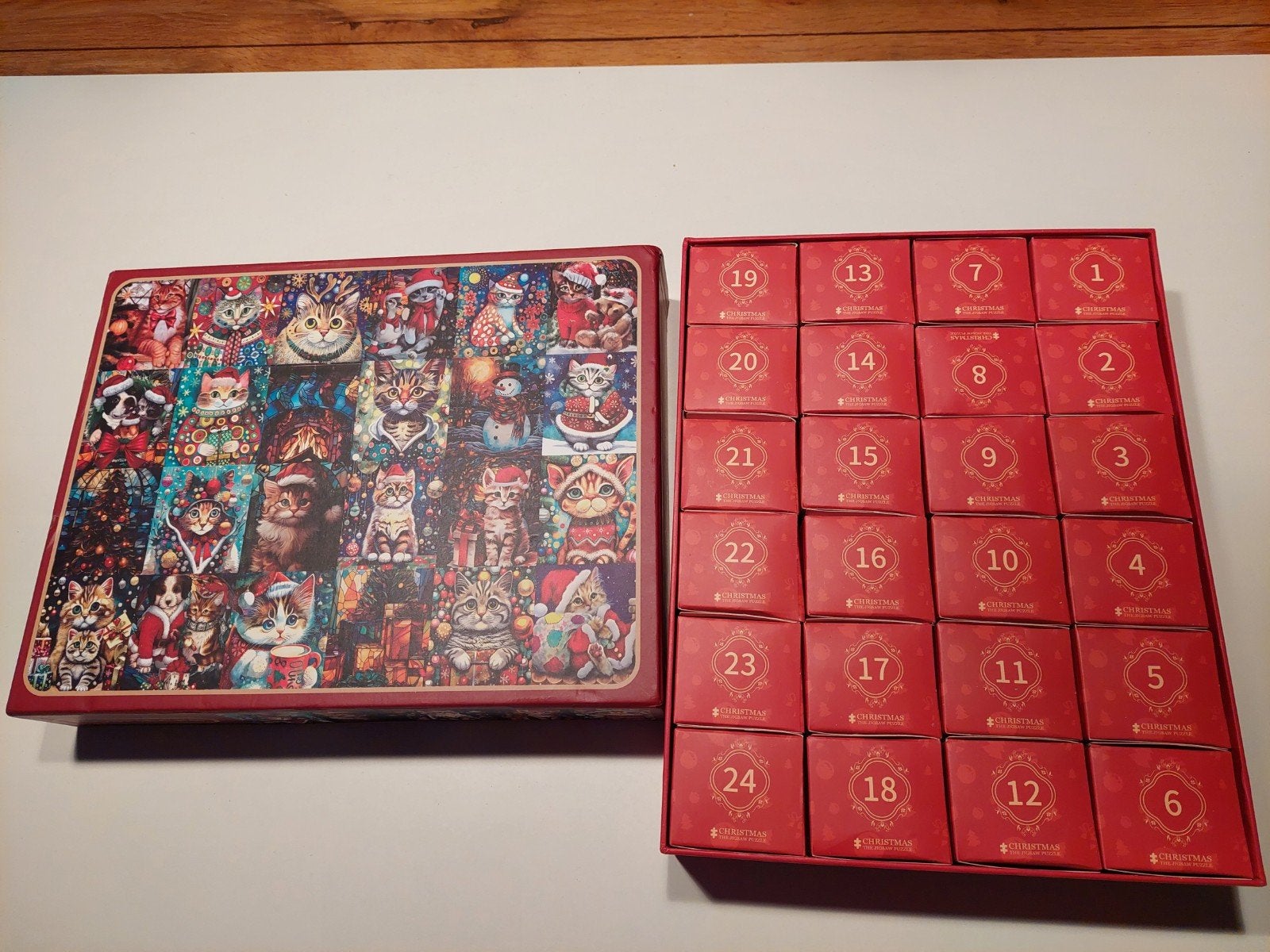 Kerst Katten Adventskalender Puzzel 1008 stukjes, Ophalen of Verzenden, 500 t/m 1500 stukjes, Zo goed als nieuw, Legpuzzel