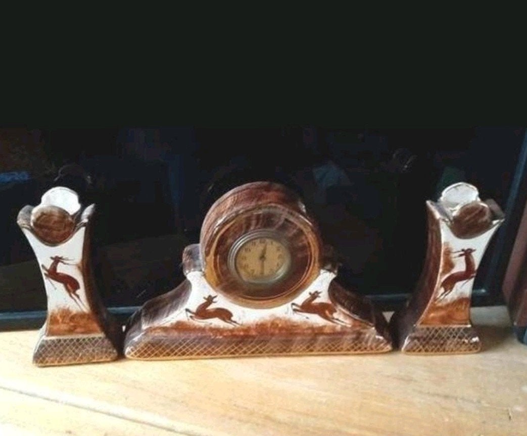 Antieke Art Deco Klok met Vazen Set, Ophalen of Verzenden