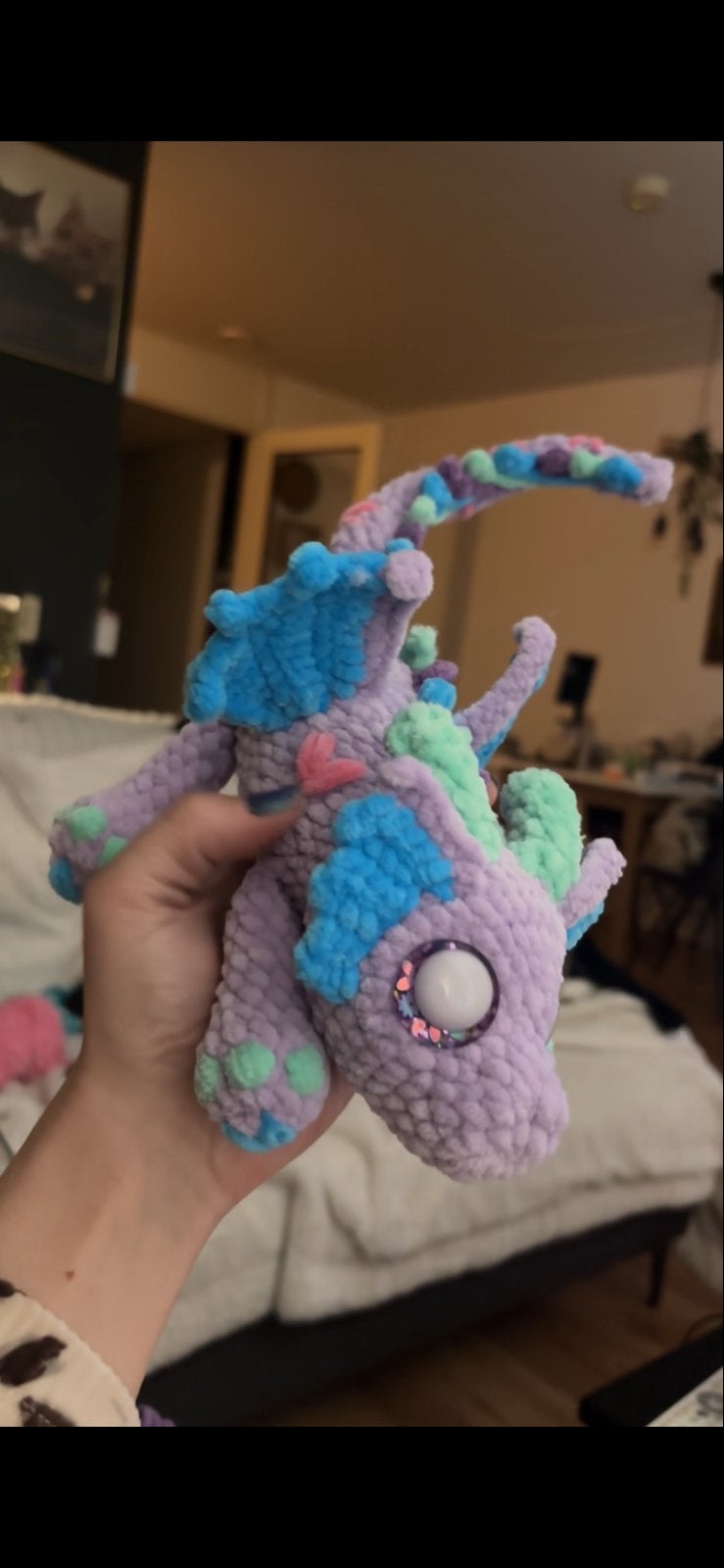 Handgemaakt Snuggle Draakje met Unieke Oogjes, Nieuw, Ophalen of Verzenden, Meerkleurig, Dinosaurus