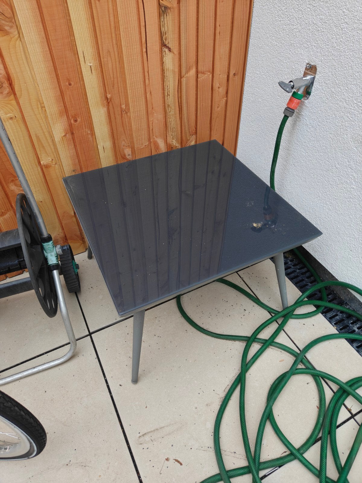 Tuin bijzettafel 60x60 cm - Grijs, Ophalen, Gebruikt, Vierkant, Metaal