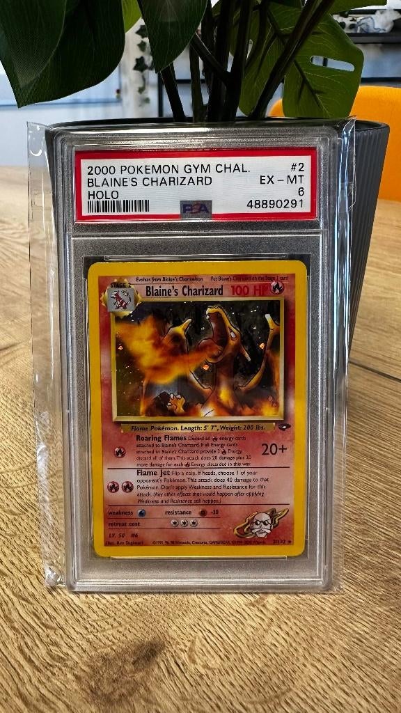 Blaine's Charizard Gym Challenge - PSA 6, Ophalen of Verzenden, Zo goed als nieuw, Losse kaart, Foil