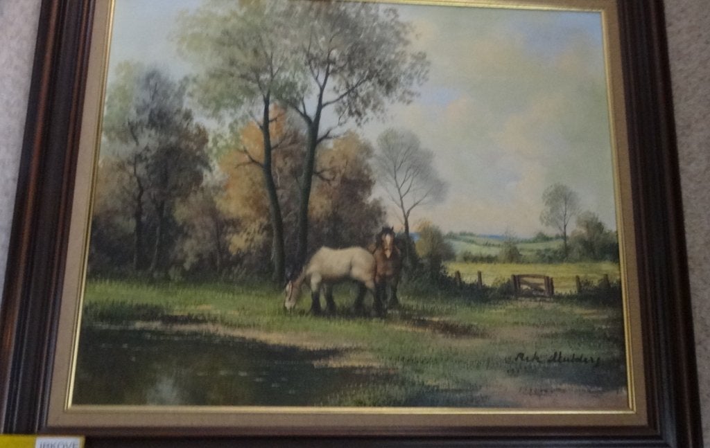 BOEREN PAARDEN IN DE WEI * Olieverf op Linnen *, Doek, Ophalen of Verzenden, Landschap, Olieverf