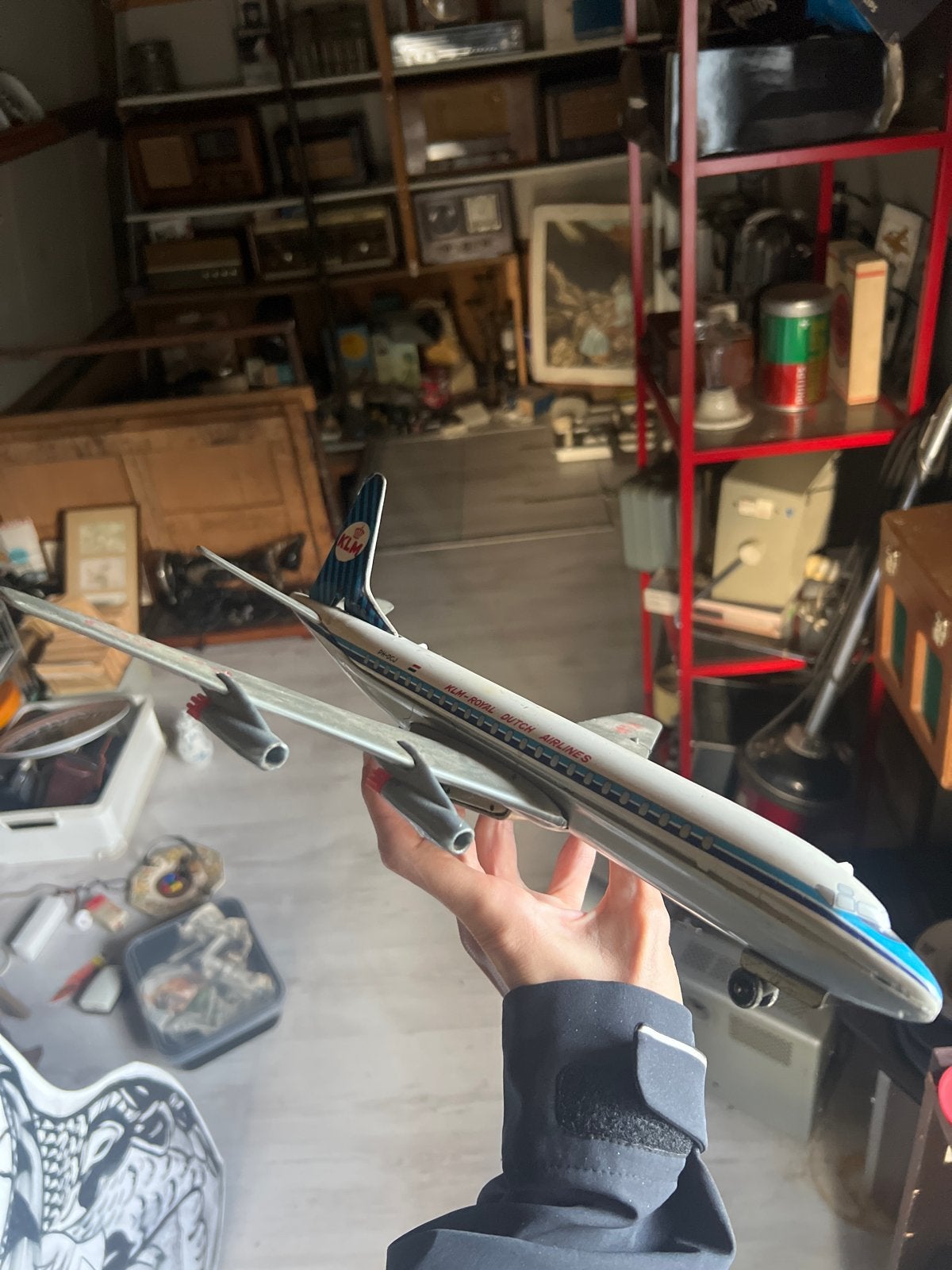 Blikken Vintage KLM Schaalmodel Vliegtuig - PH-DCJ, Ophalen of Verzenden, Gebruikt, Schaalmodel