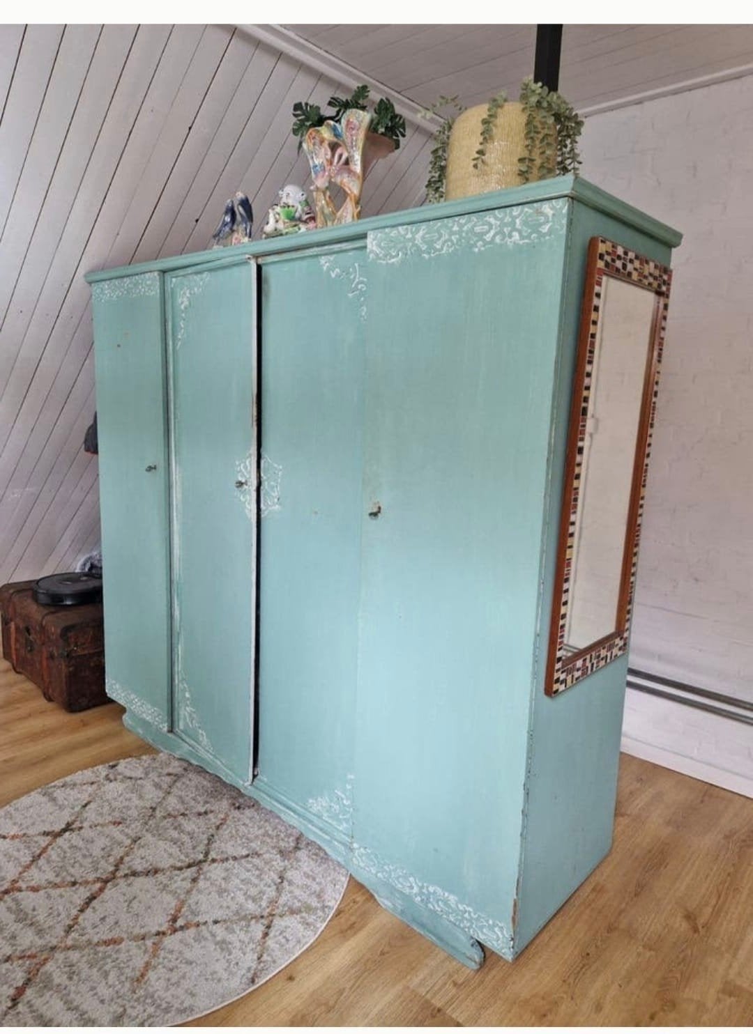 Brocante vintage kledingkast 4 deurs, Huis en Inrichting, Kasten | Kledingkasten, Ophalen, Met deur(en), Gebruikt, 200 cm of meer